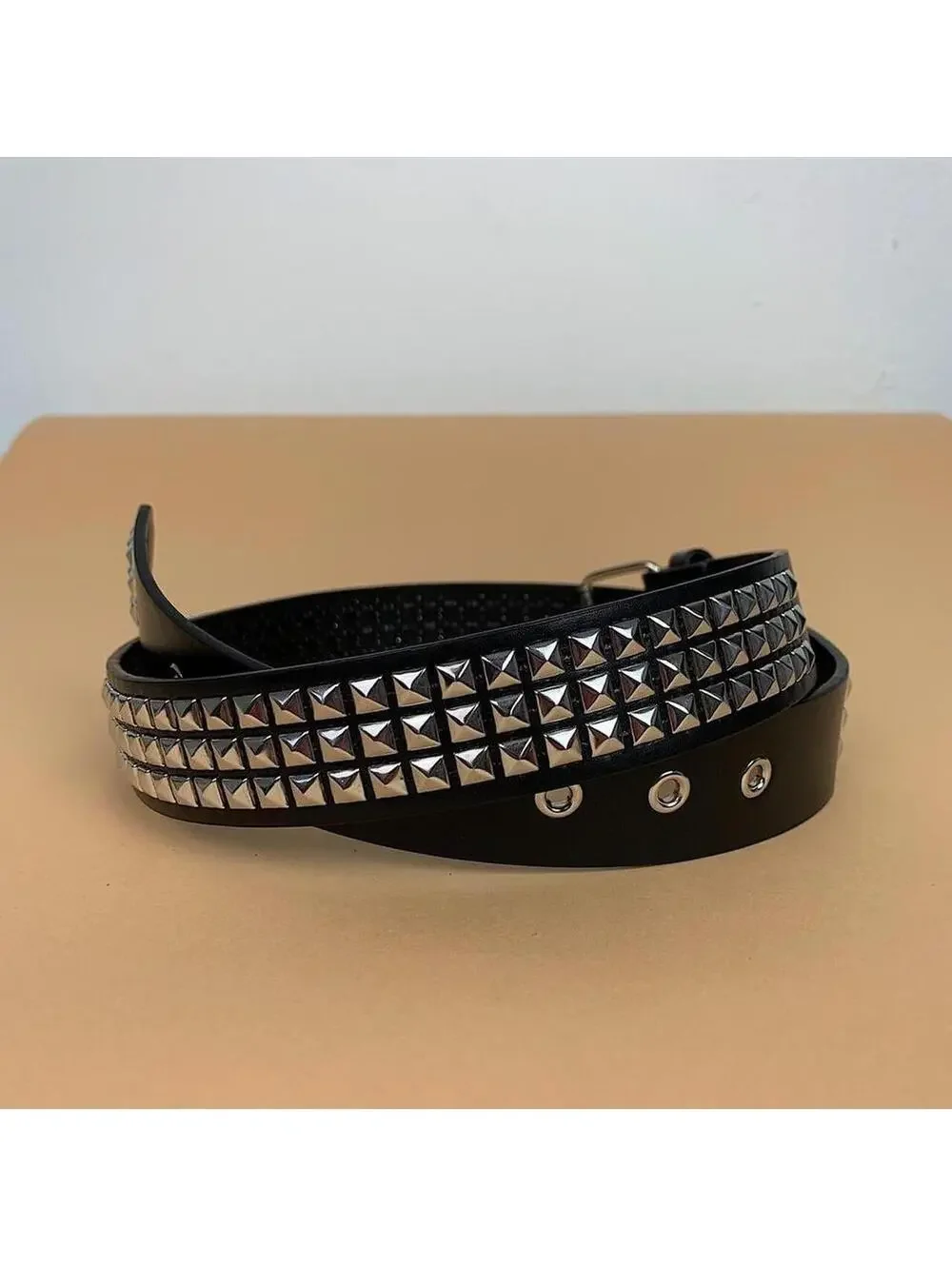 Vintage Y2K Black Punk Studded Diamond Belt